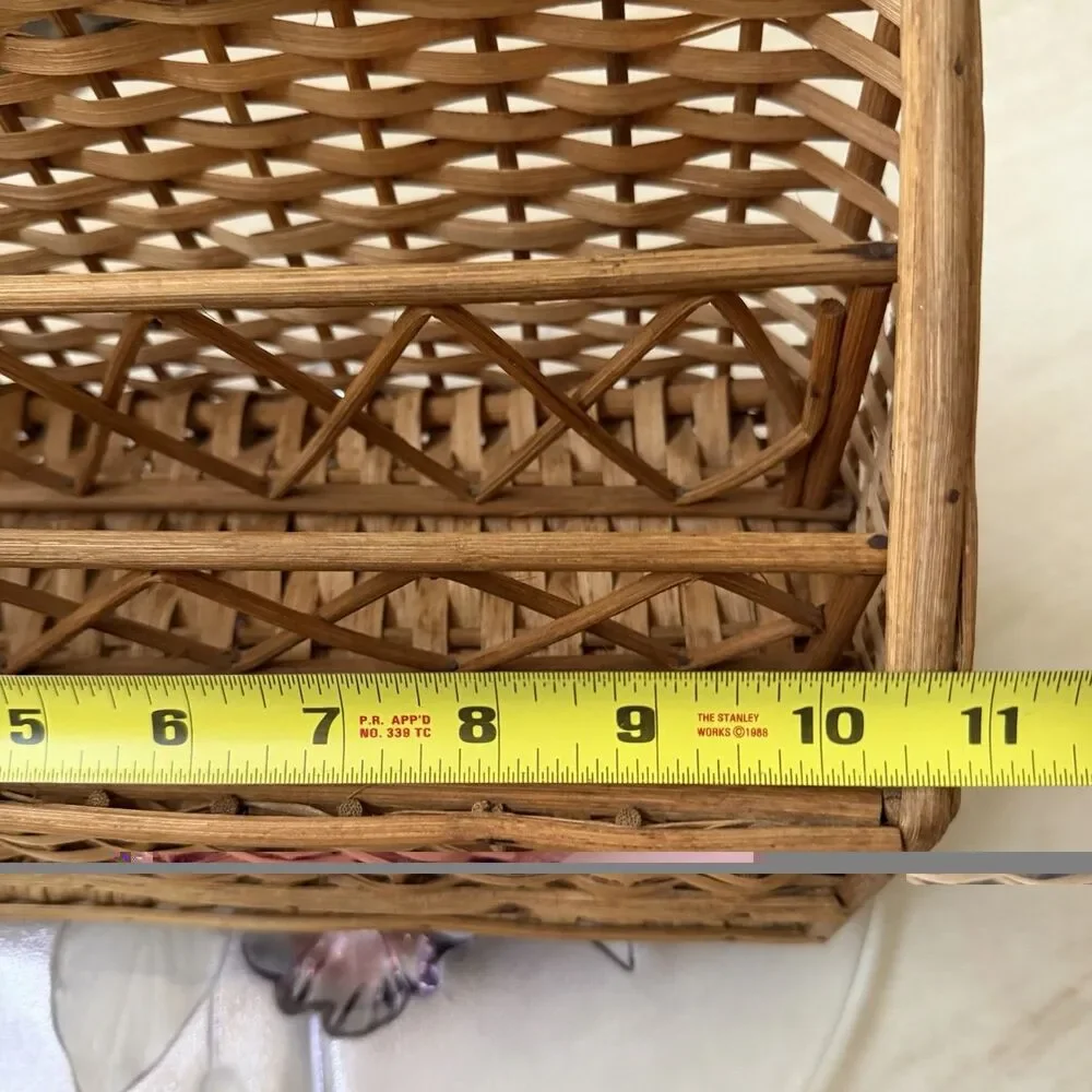 Vintage Wicker Rattan Divided Storage Basket Organizer Mail Utensil Holder 11”